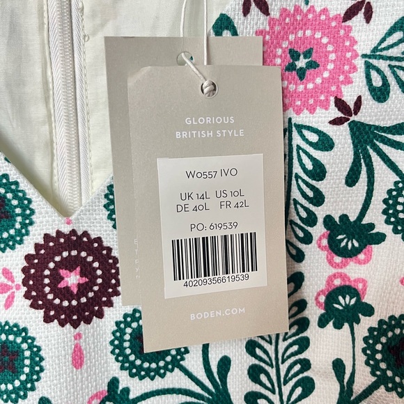 NWT Boden Tatiana Textured Dress Ivory Pink Trellis Tile Print Size 10L Womens - Picture 10 of 10